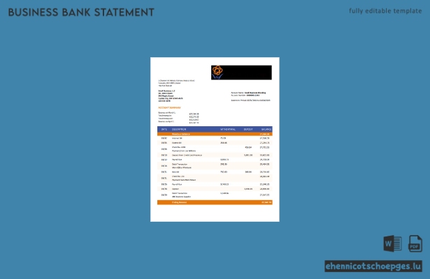 Beispielvorschau eines Kontoauszugs des Unternehmenskontos der Nishi-Nippon City Bank (Word und PDF)